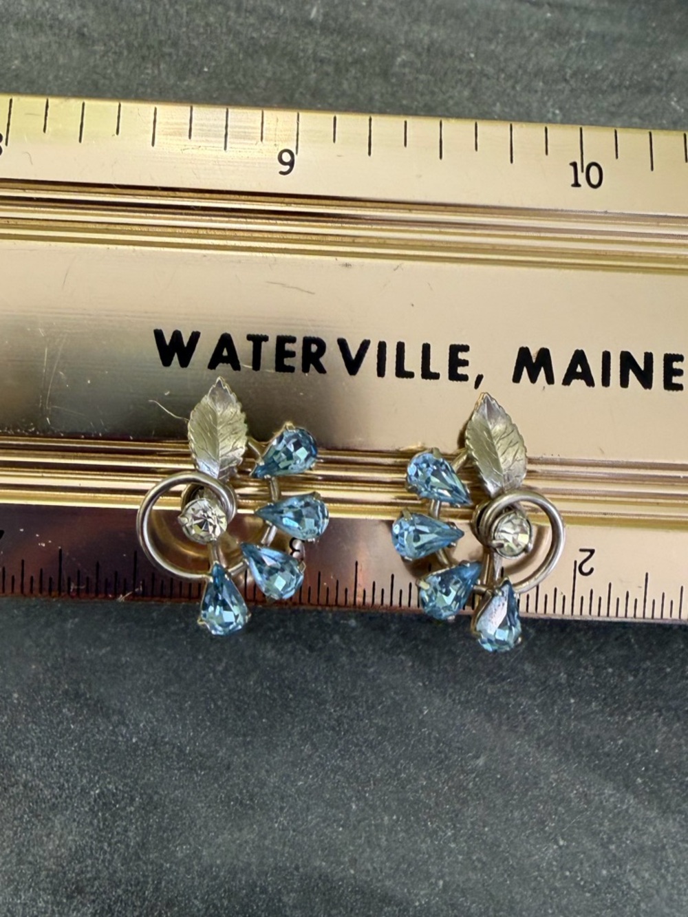 Vintage Bright Blue Teardrop Crystal Silver Earrings - Picture 5 of 11